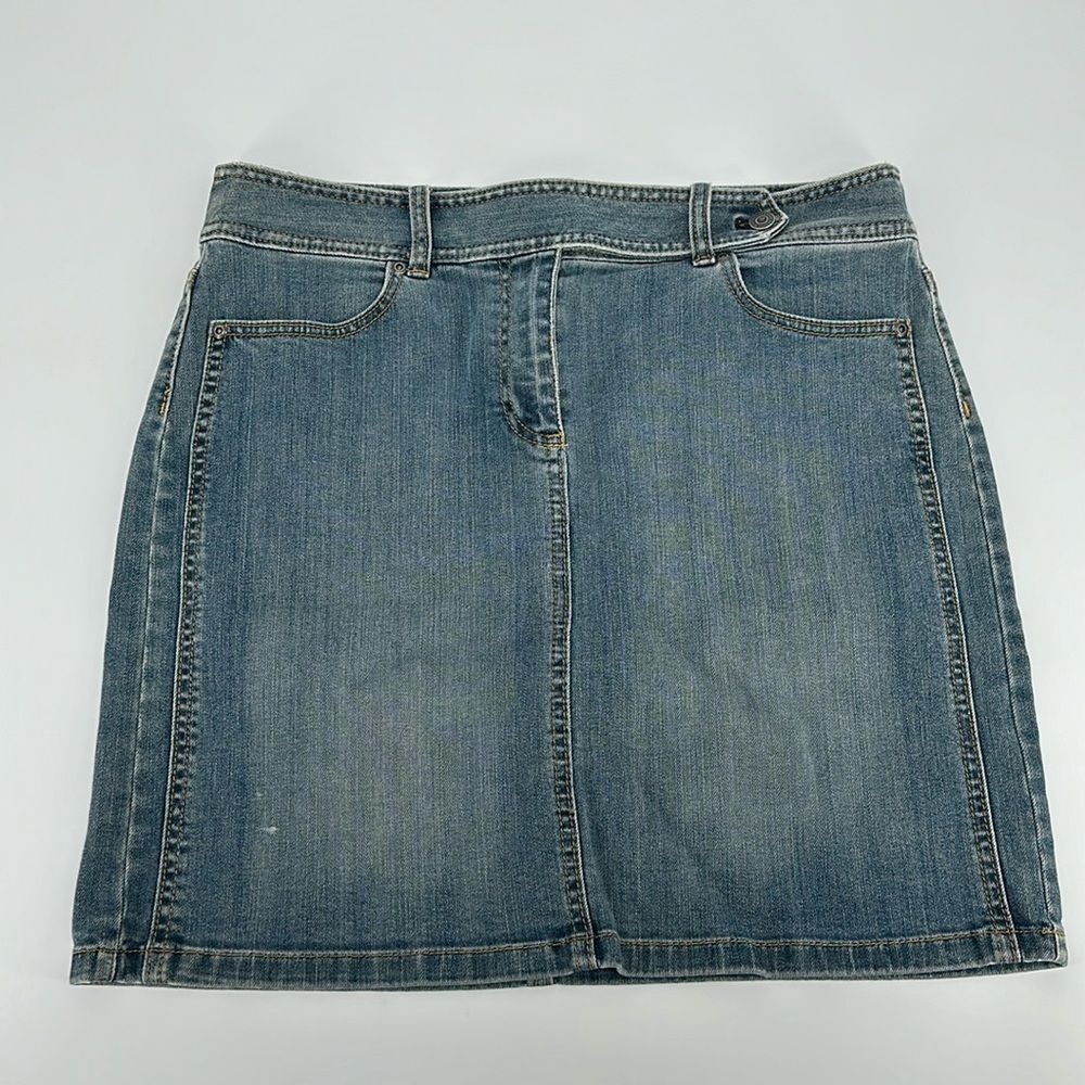 Ann Taylor Factory Jean Skirt Wm 12 Blue Denim Mini Pencil 90s Y2K **Flaws